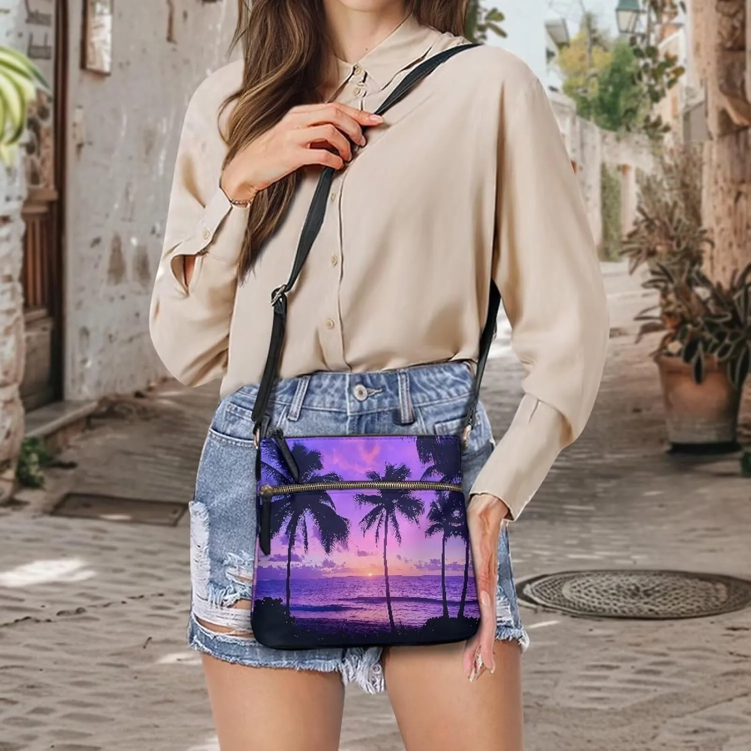 Casual Crossbody Bags for Women PU Shoulder Purse Bag Lightweight Messenger Bag with Zipper for Travel Shopping