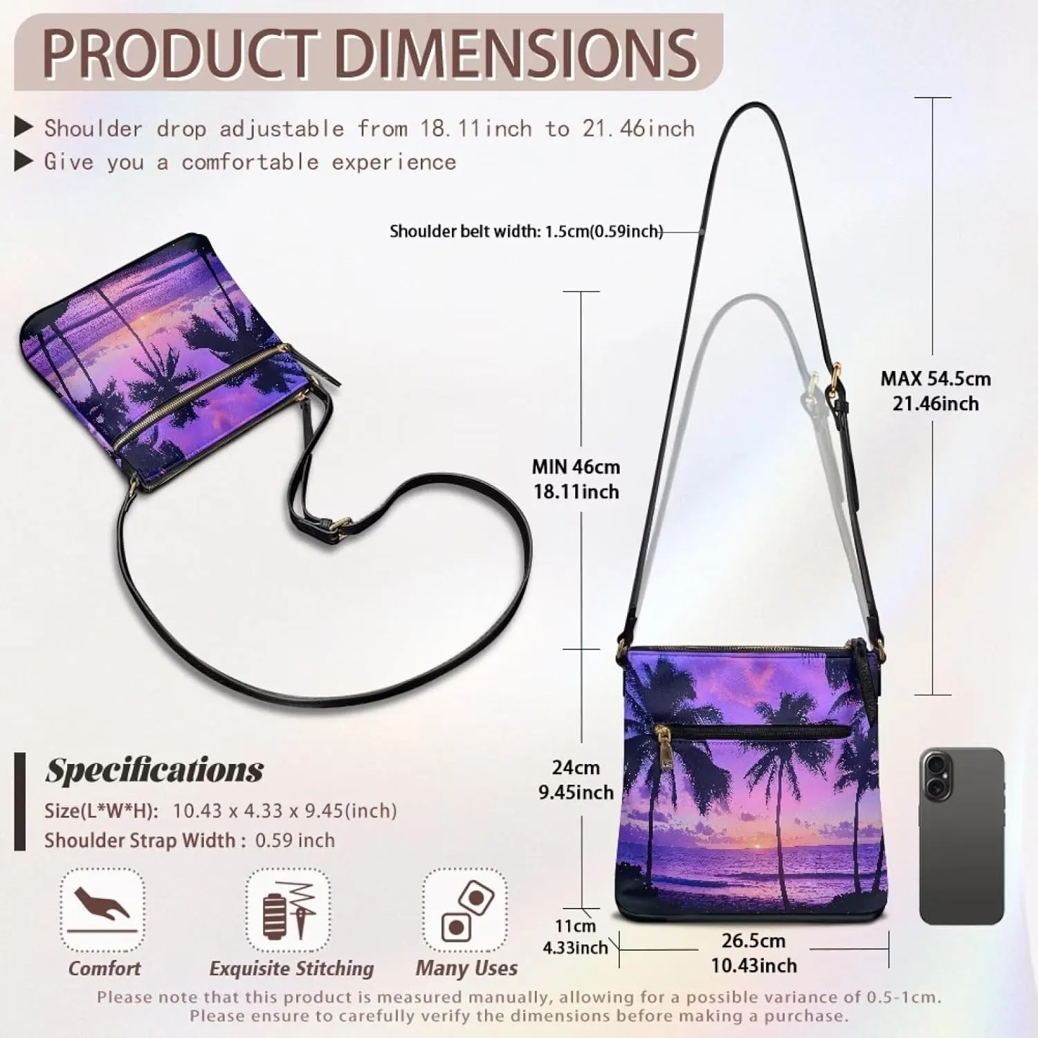 Casual Crossbody Bags for Women PU Shoulder Purse Bag Lightweight Messenger Bag with Zipper for Travel Shopping