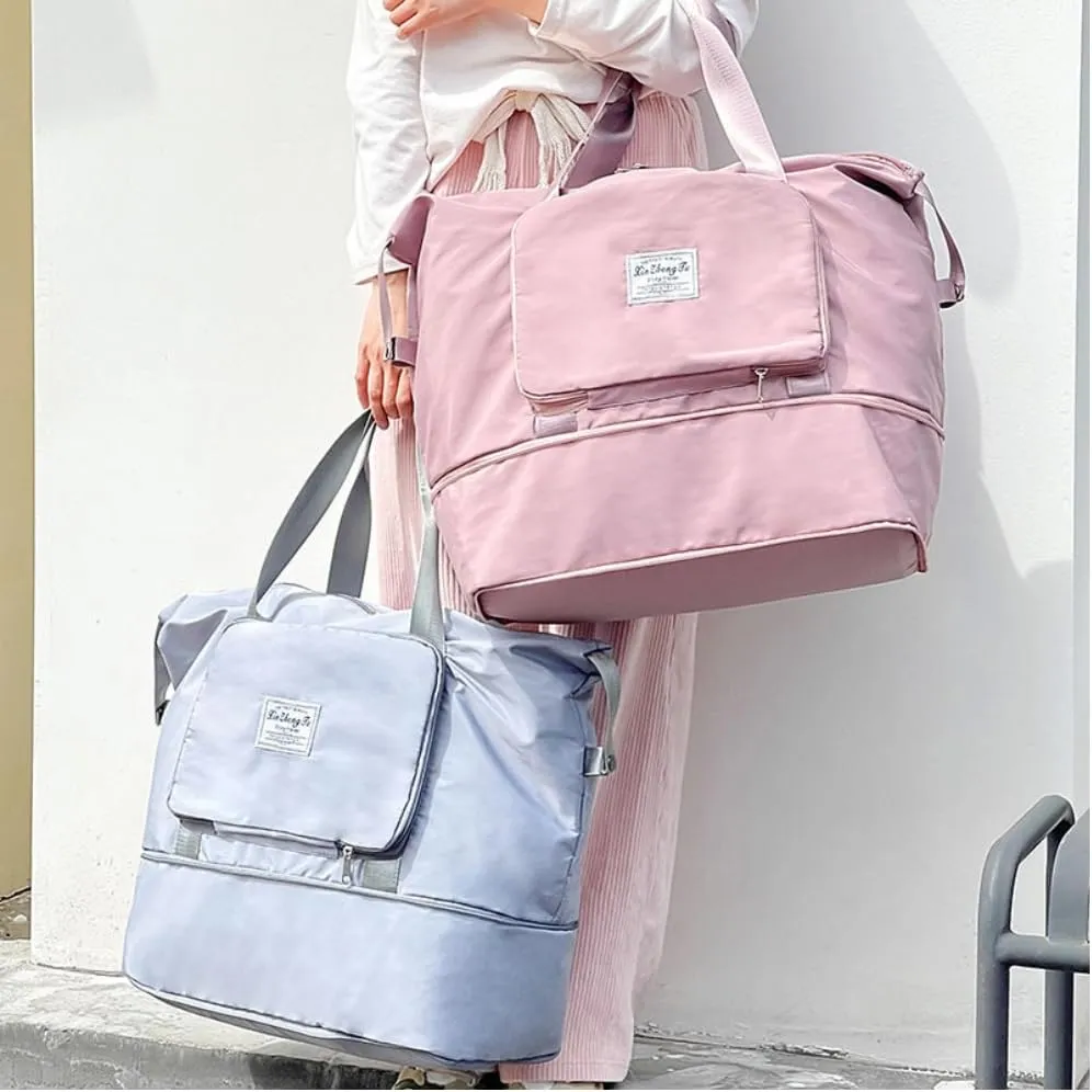 Casual Travel Makeup Bag, Foldable and Expandable Large Capacity Toiletry Travel Bag with Dividers, Makeup Organizer (blue)