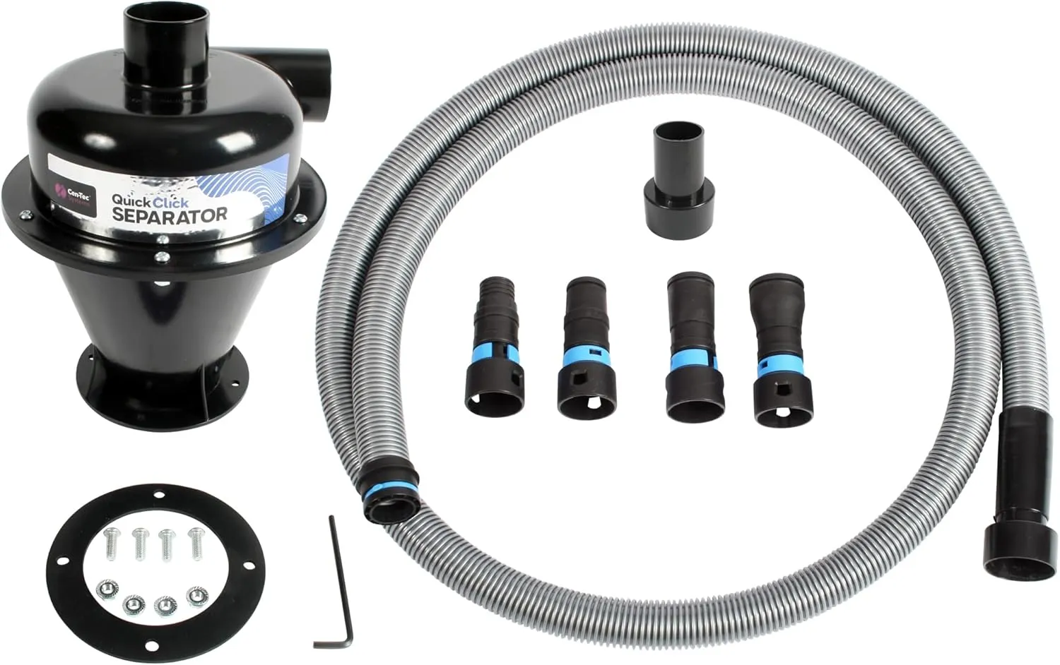 Cen-Tec Systems 96513 Quick Click Dust Separator and 10 Ft. Hose for Home and Shop Vacuums with Expanded Multi-Brand Power Tool Adapter Set, Black