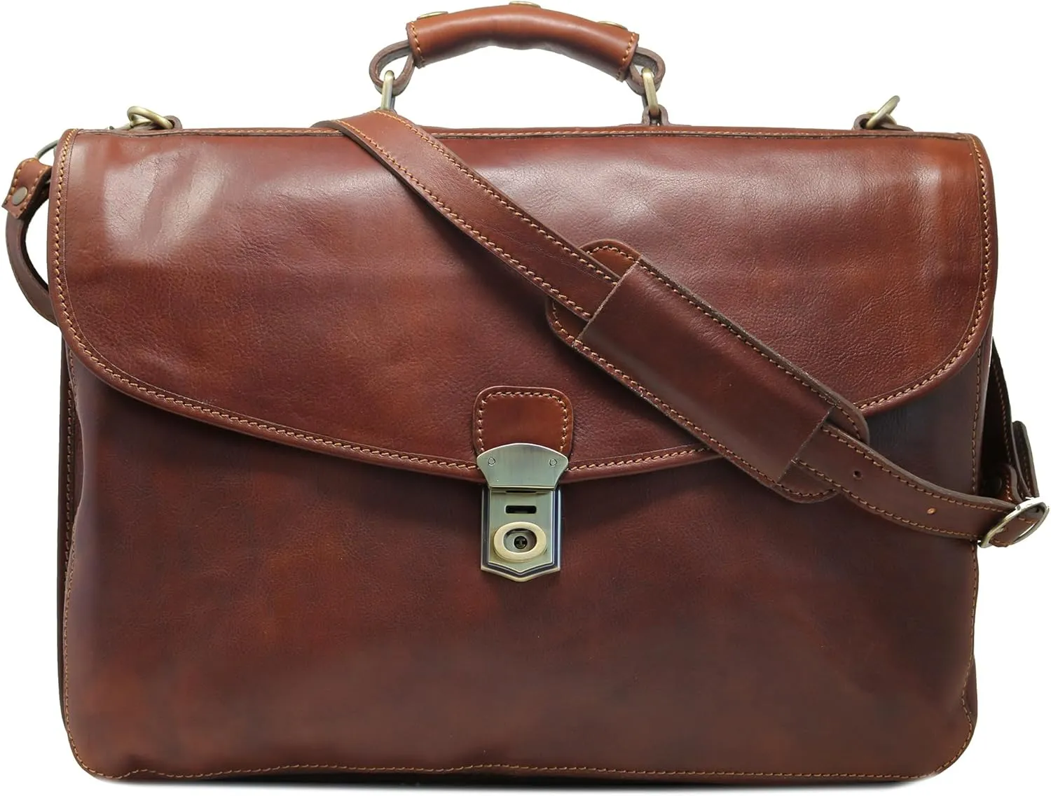 Cenzo Italian Leather Briefcase Messenger Bag for Men