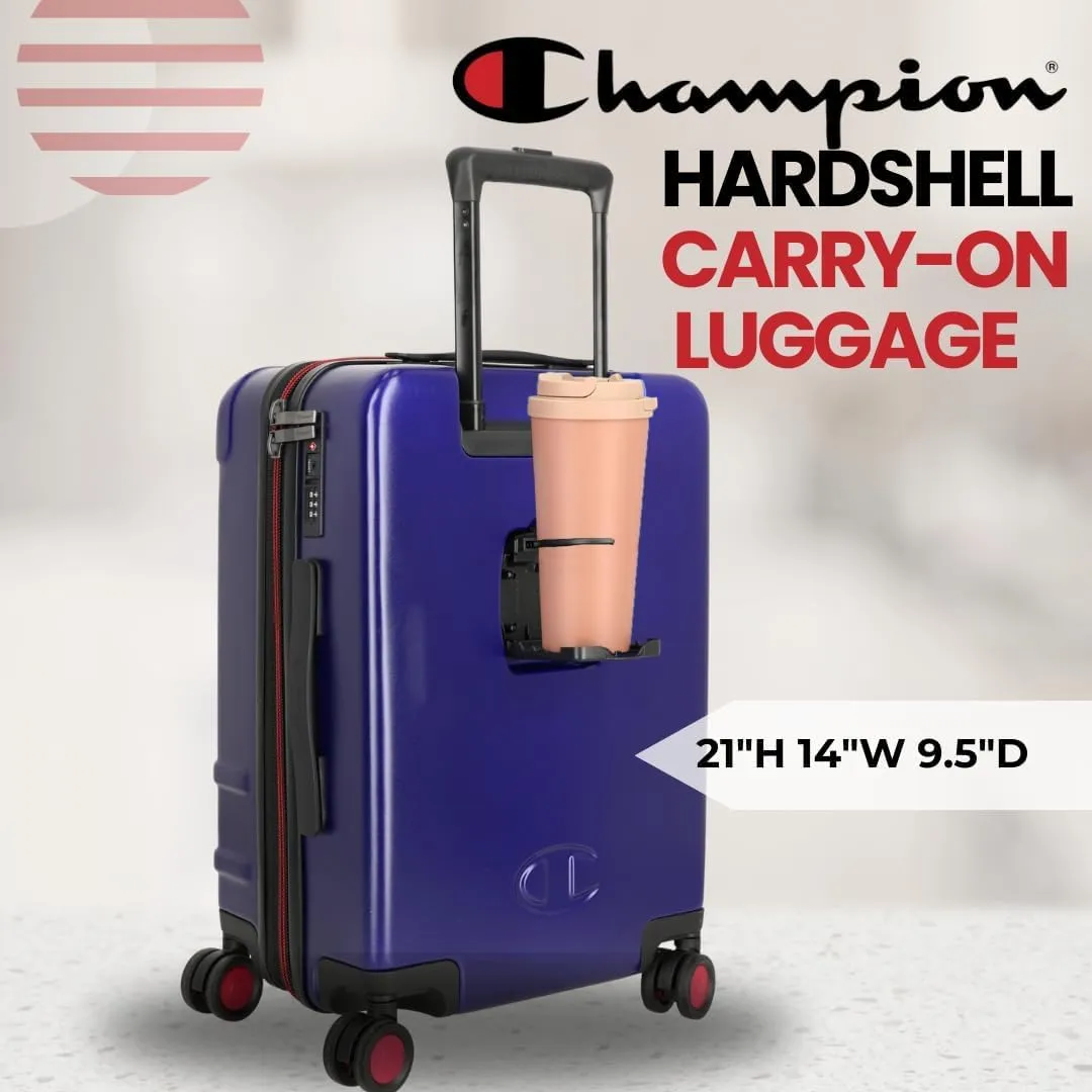 Champion 21” Hardshell Suitcase with Cup Holder & 8 Spinner Wheels - Expandable Carry-On & Checked Luggage - Durable ABS Material - Travel Bags for Men & Women - With TSA Lock -Astral
