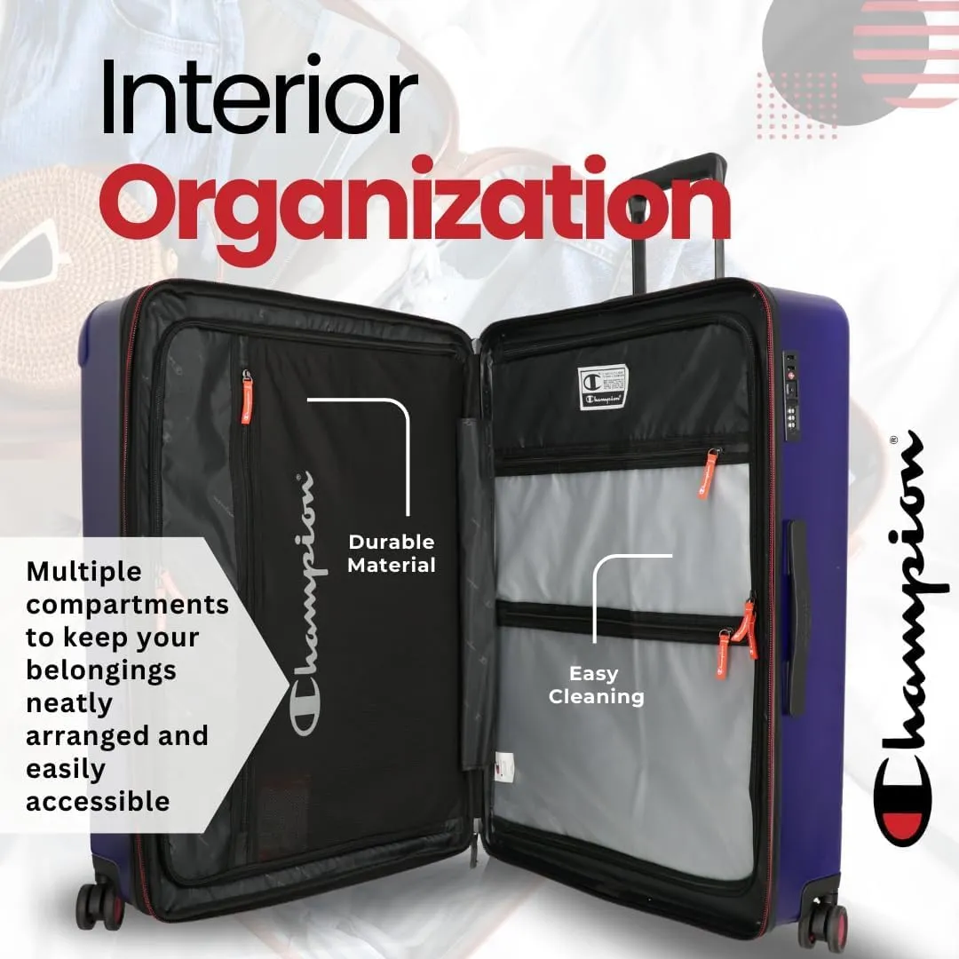 Champion 21” Hardshell Suitcase with Cup Holder & 8 Spinner Wheels - Expandable Carry-On & Checked Luggage - Durable ABS Material - Travel Bags for Men & Women - With TSA Lock -Astral