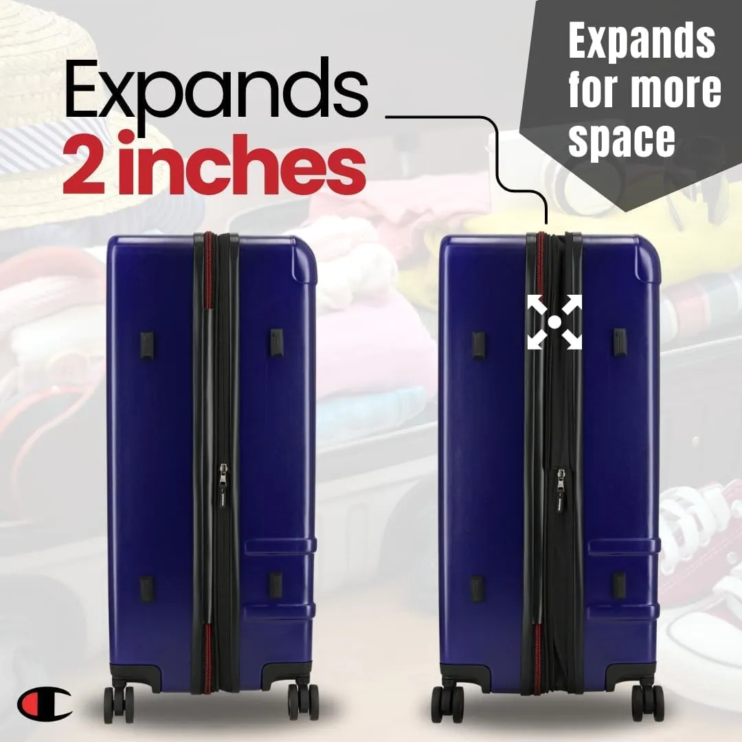 Champion 21” Hardshell Suitcase with Cup Holder & 8 Spinner Wheels - Expandable Carry-On & Checked Luggage - Durable ABS Material - Travel Bags for Men & Women - With TSA Lock -Astral