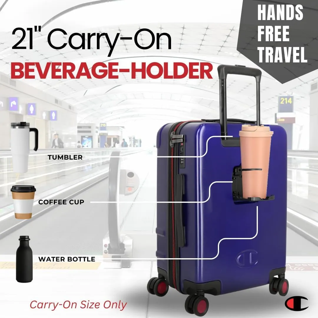 Champion 21” Hardshell Suitcase with Cup Holder & 8 Spinner Wheels - Expandable Carry-On & Checked Luggage - Durable ABS Material - Travel Bags for Men & Women - With TSA Lock -Astral