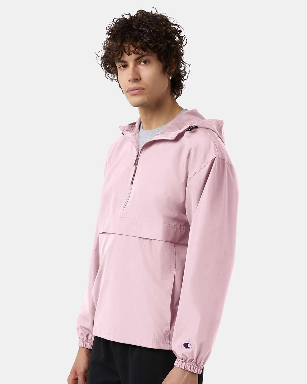 Champion CO200 Men's Hooded Packable Quarter-Zip Jacket, Lightweight Wind & Water-Resistant Pullover with Adjustable Hood