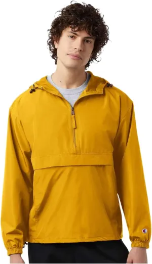 Champion CO200 Men's Hooded Packable Quarter-Zip Jacket, Lightweight Wind & Water-Resistant Pullover with Adjustable Hood