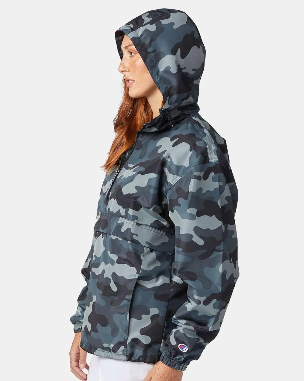 Champion CO200 Men's Hooded Packable Quarter-Zip Jacket, Lightweight Wind & Water-Resistant Pullover with Adjustable Hood
