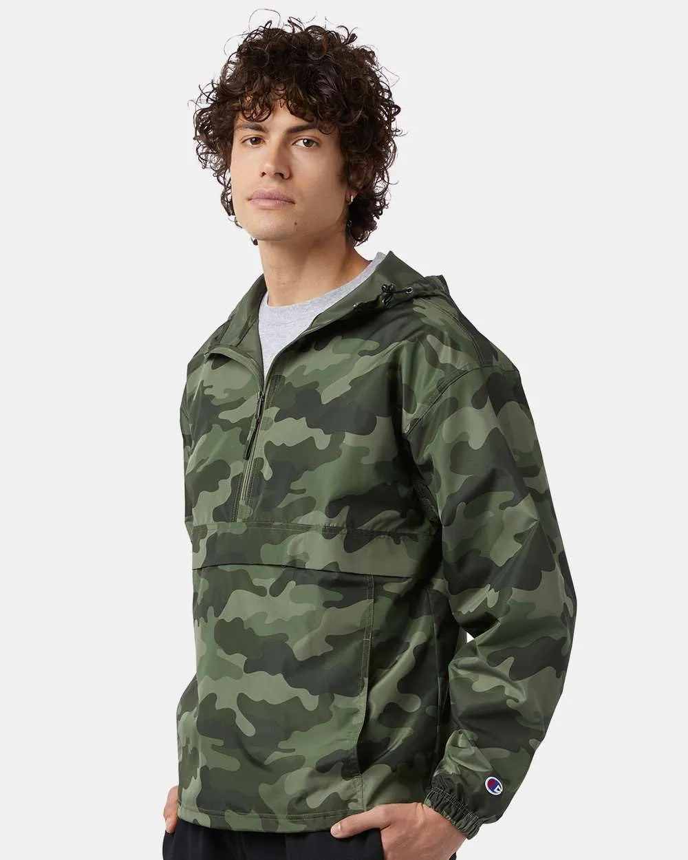 Champion CO200 Men's Hooded Packable Quarter-Zip Jacket, Lightweight Wind & Water-Resistant Pullover with Adjustable Hood