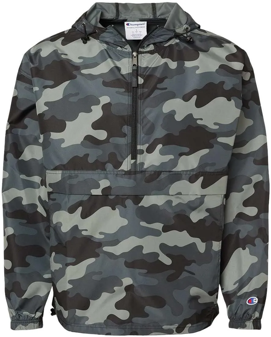 Champion CO200 Men's Hooded Packable Quarter-Zip Jacket, Lightweight Wind & Water-Resistant Pullover with Adjustable Hood