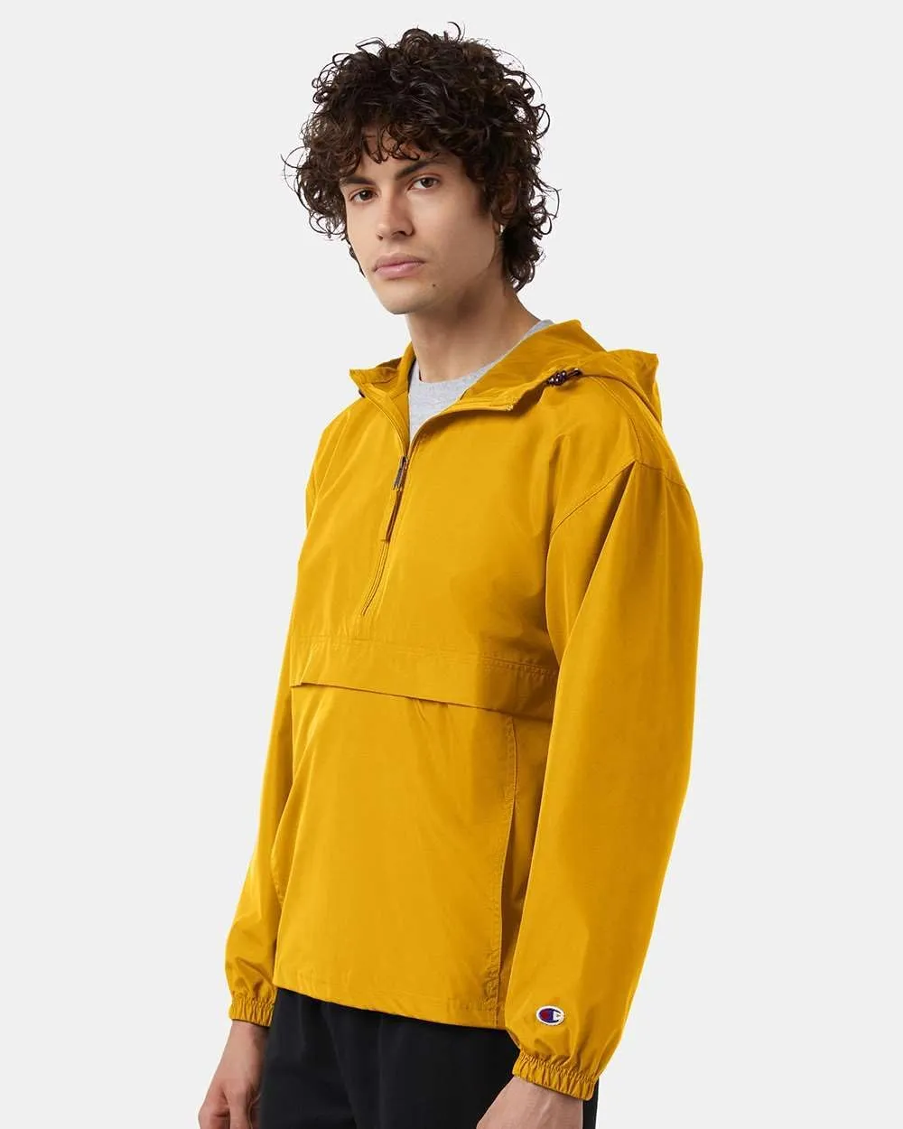 Champion CO200 Men's Hooded Packable Quarter-Zip Jacket, Lightweight Wind & Water-Resistant Pullover with Adjustable Hood