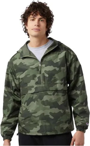 Champion CO200 Men's Hooded Packable Quarter-Zip Jacket, Lightweight Wind & Water-Resistant Pullover with Adjustable Hood