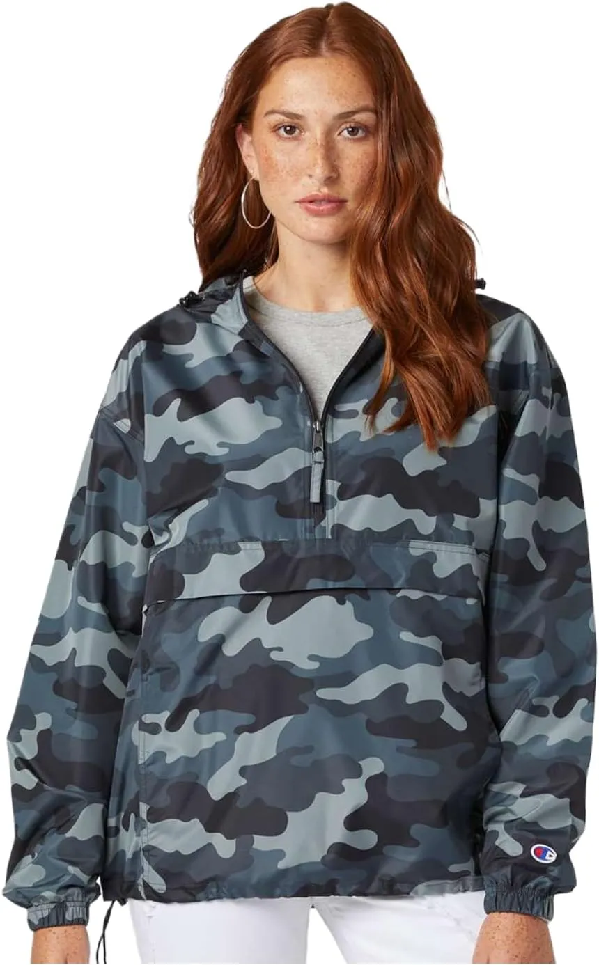 Champion CO200 Men's Hooded Packable Quarter-Zip Jacket, Lightweight Wind & Water-Resistant Pullover with Adjustable Hood