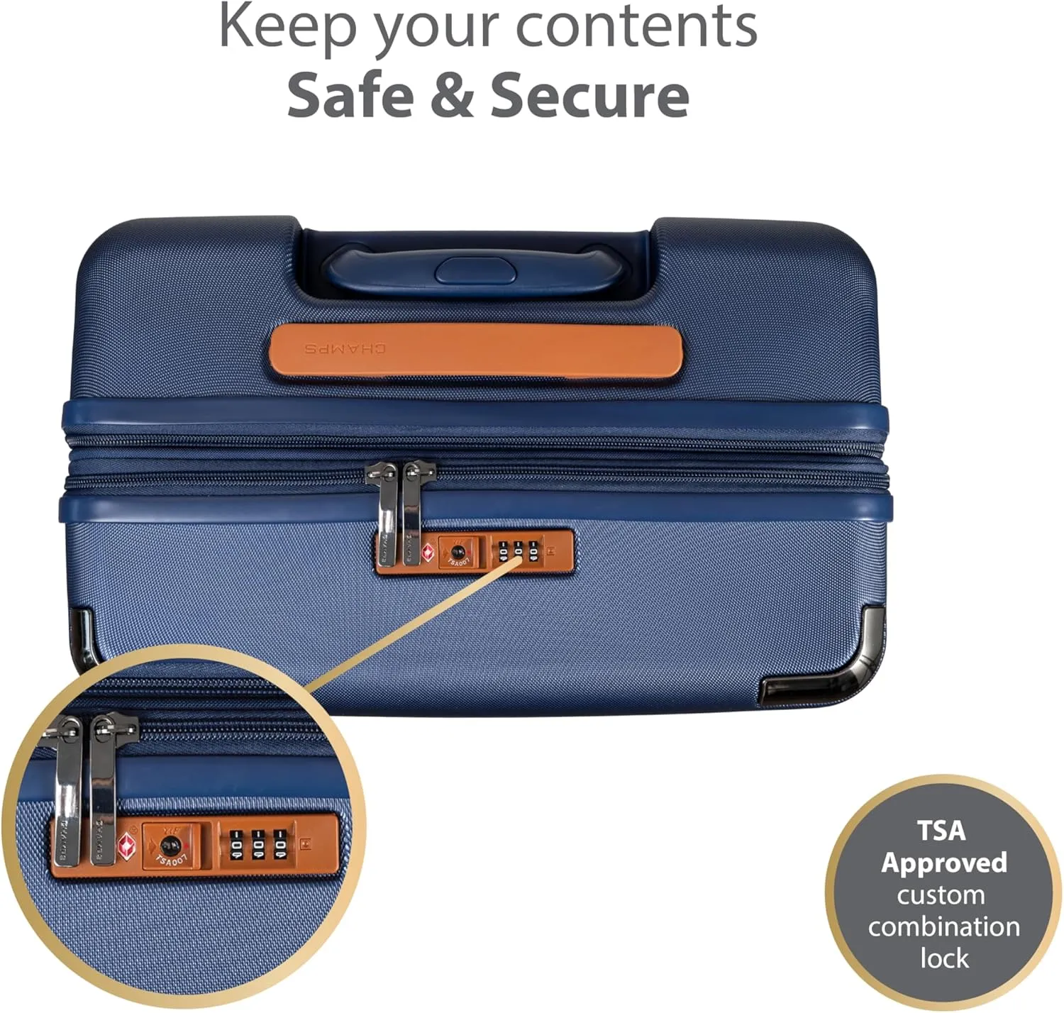 CHAMPS 'VINTAGE III COLLECTION' 3-PIECE EXPANDABLE HARDSIDE SPINNER LUGGAGE SET WITH USB PORT (NAVY)