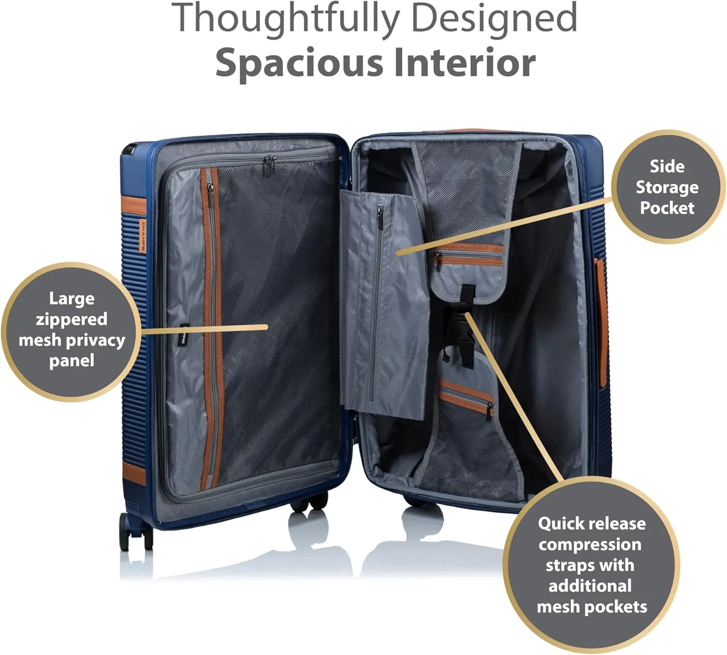 CHAMPS 'VINTAGE III COLLECTION' 3-PIECE EXPANDABLE HARDSIDE SPINNER LUGGAGE SET WITH USB PORT (NAVY)