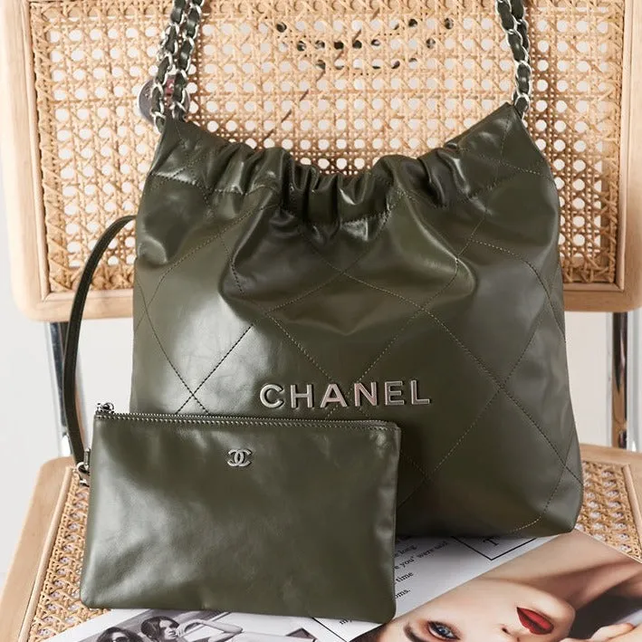 CHANEL hardware 22 Knowledgeable Hurry now olive hobo calfskin silver