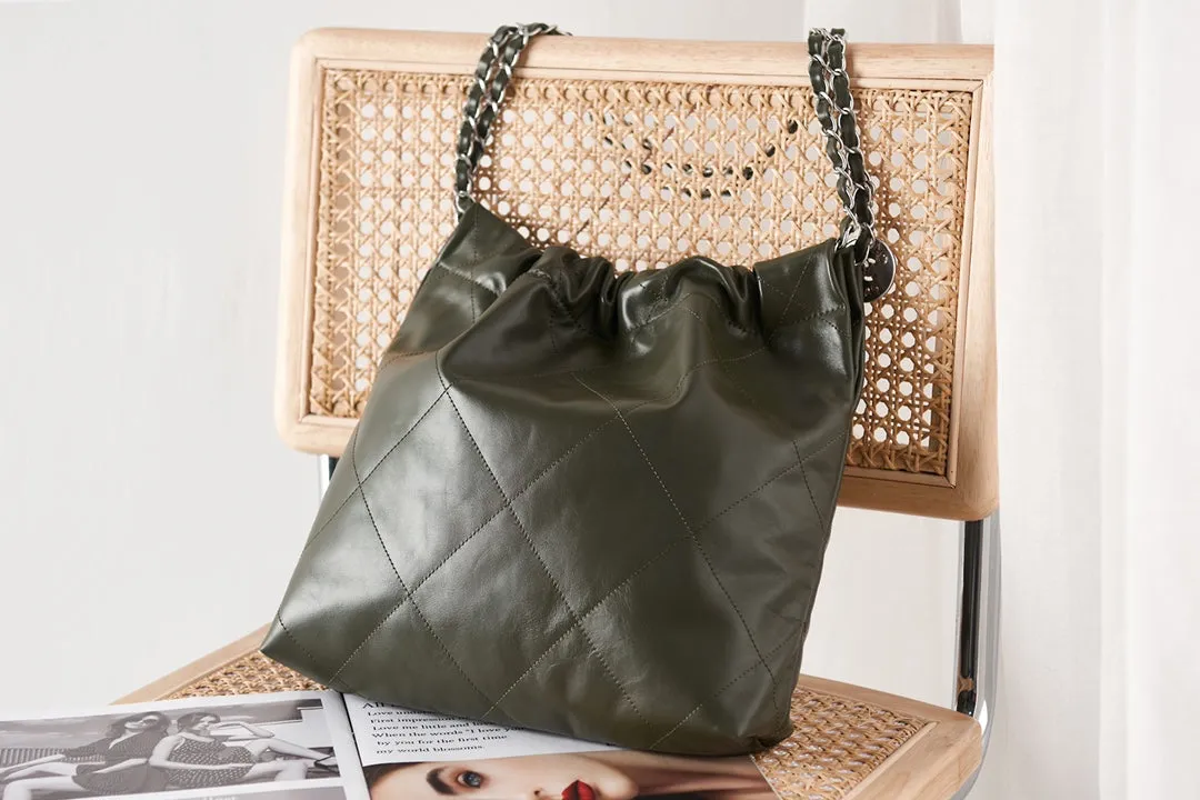 CHANEL hardware 22 Knowledgeable Hurry now olive hobo calfskin silver
