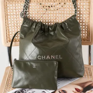 CHANEL hardware 22 Knowledgeable Hurry now olive hobo calfskin silver