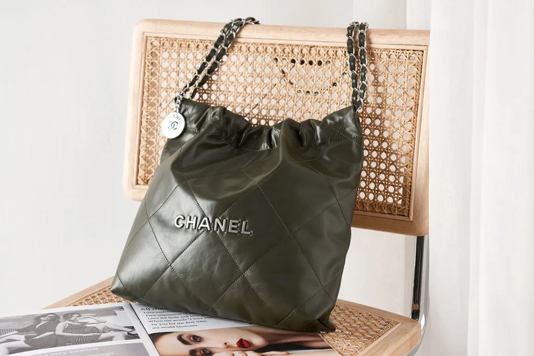 CHANEL hardware 22 Knowledgeable Hurry now olive hobo calfskin silver