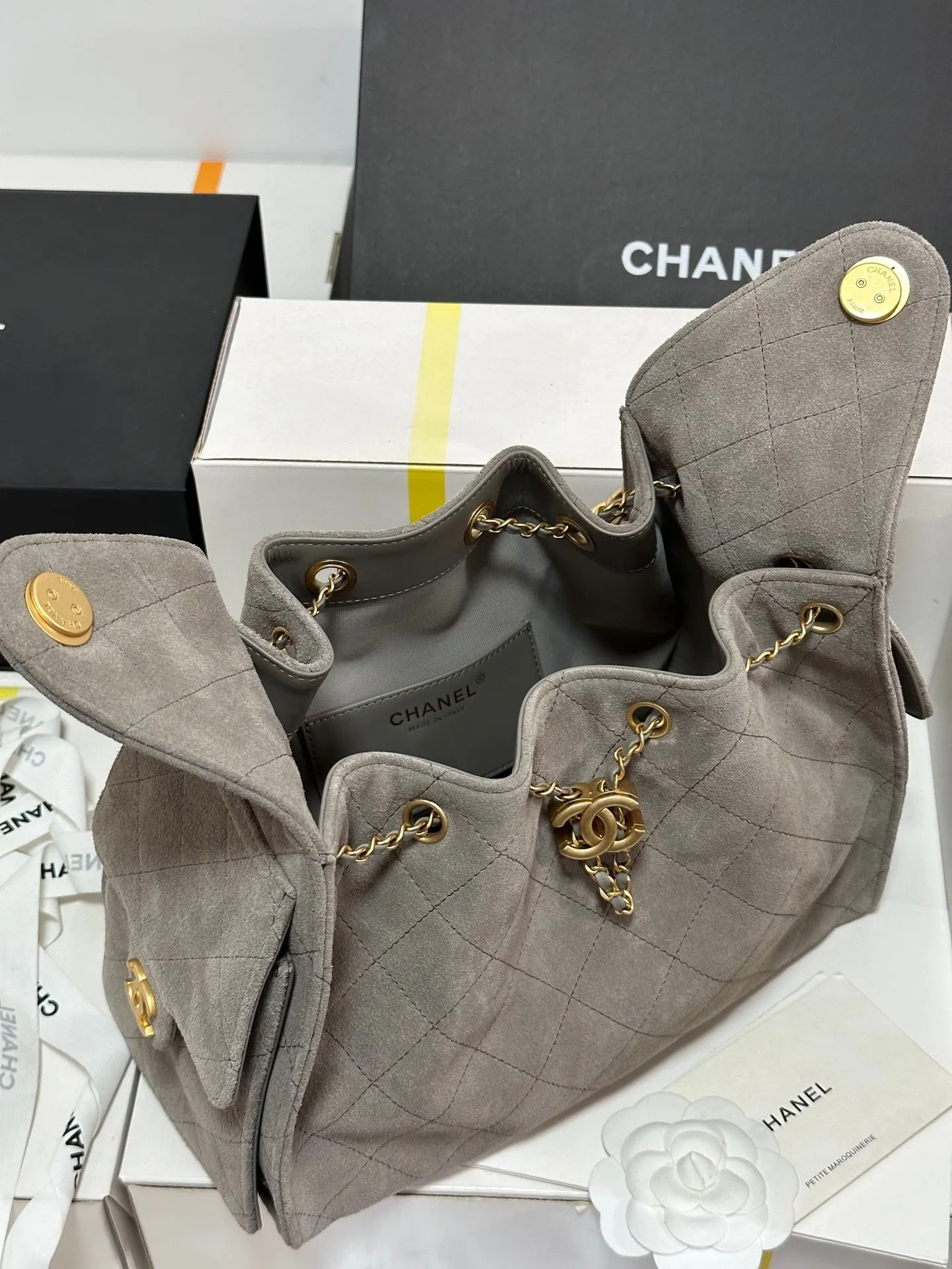 CHANEL Suede Highly praised Hobo 25C 30cm Grey Only available now Bag