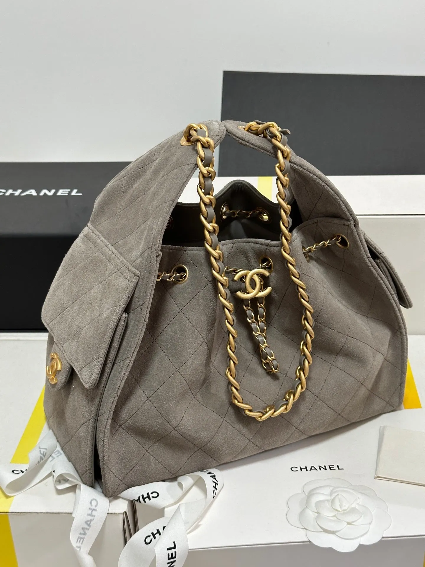 CHANEL Suede Highly praised Hobo 25C 30cm Grey Only available now Bag