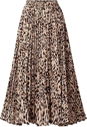 CHARTOU Womens Chic Elastic High Waisted A Line Leopard Print Pleated Shirring Midi-Long Skirt