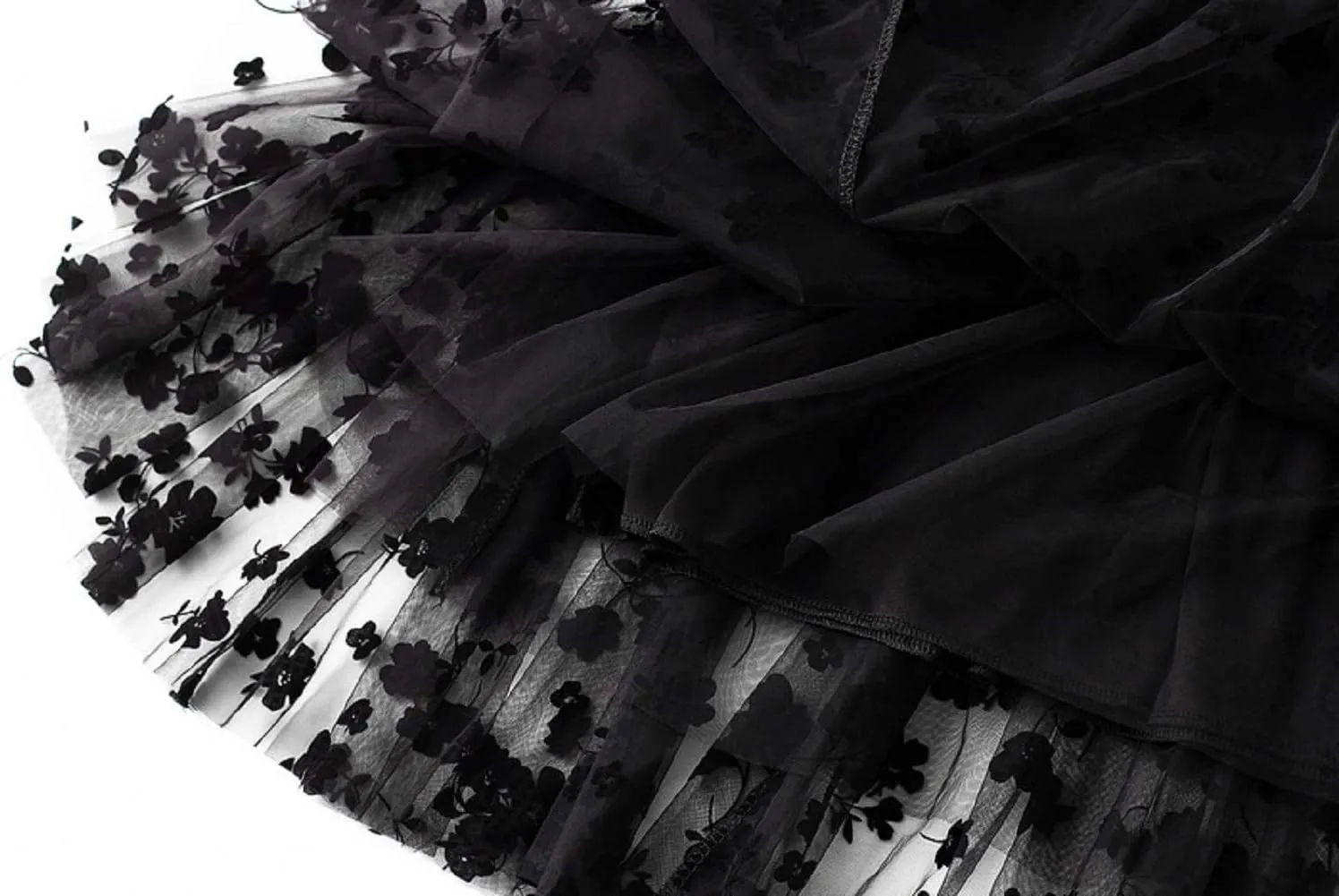 CHARTOU Women's Elastic High Waist Tulle Ruffle Pleated A-Line Swing Midi Skirt
