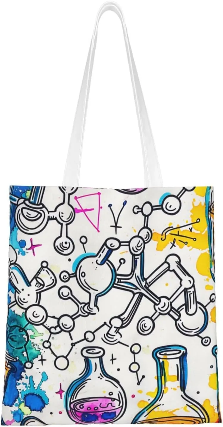 Chemical Print Reusable Foldable Shopping Bag Shoulder Bag for Shopper School Work Travel Black One Size, black, Einheitsgröße
