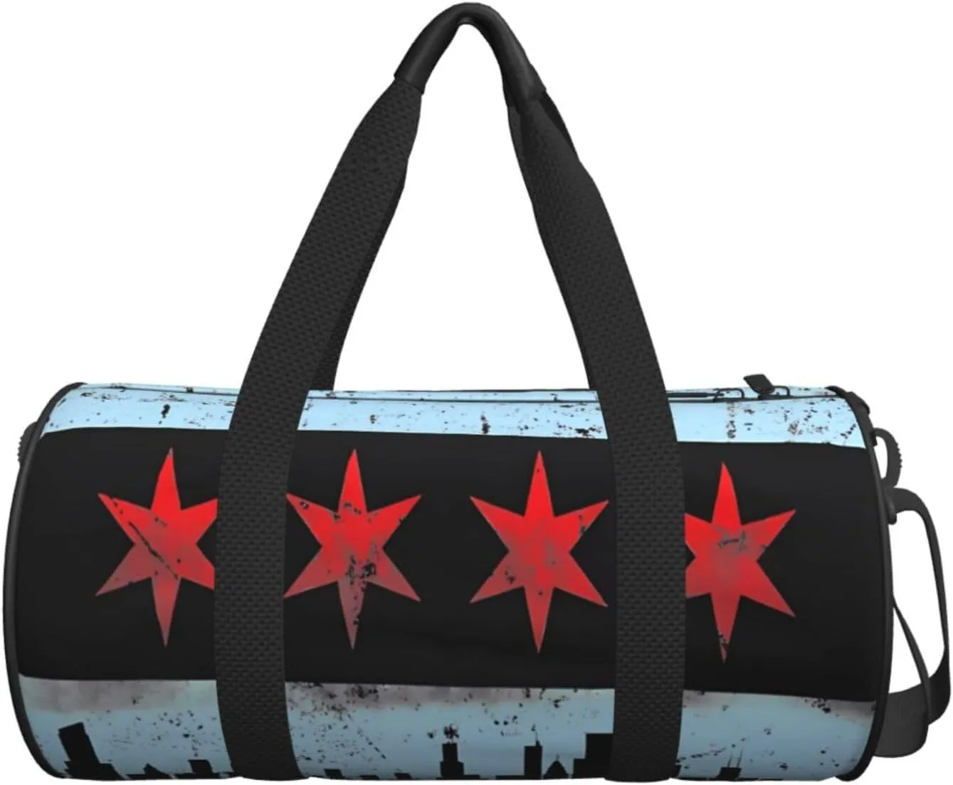 Chicago Skyline Flag Round Travel Duffel Bag Large Capacity Gym Sports Bags for Hiking Vacation Trips