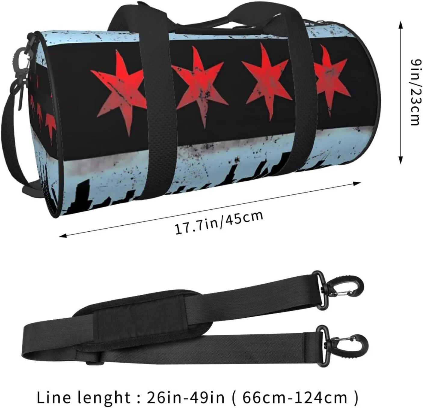 Chicago Skyline Flag Round Travel Duffel Bag Large Capacity Gym Sports Bags for Hiking Vacation Trips