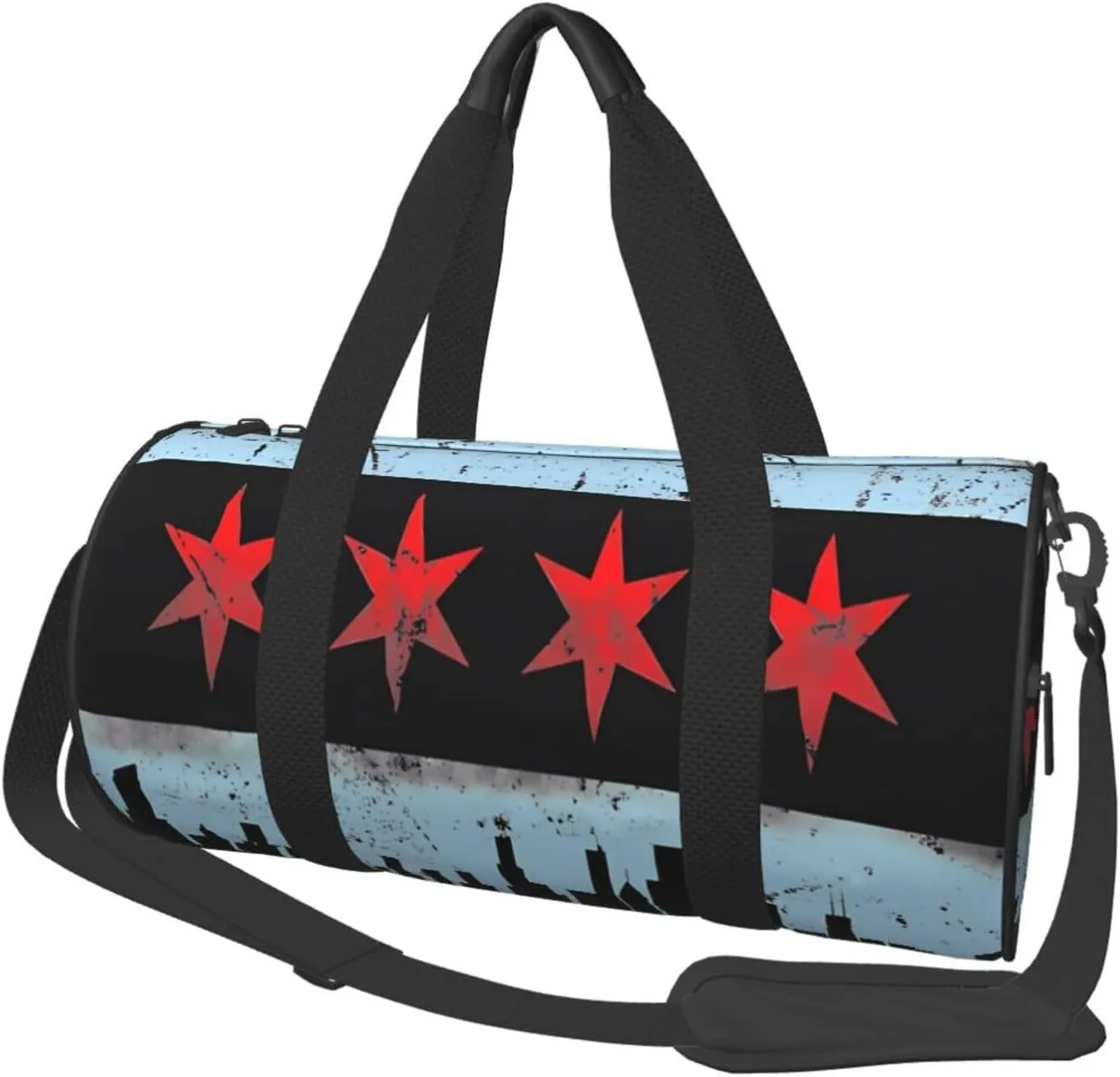 Chicago Skyline Flag Round Travel Duffel Bag Large Capacity Gym Sports Bags for Hiking Vacation Trips
