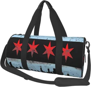 Chicago Skyline Flag Round Travel Duffel Bag Large Capacity Gym Sports Bags for Hiking Vacation Trips