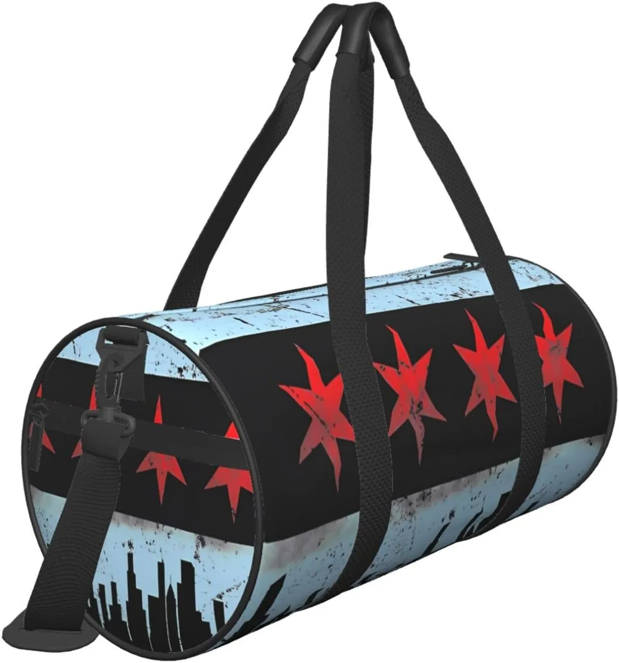 Chicago Skyline Flag Round Travel Duffel Bag Large Capacity Gym Sports Bags for Hiking Vacation Trips