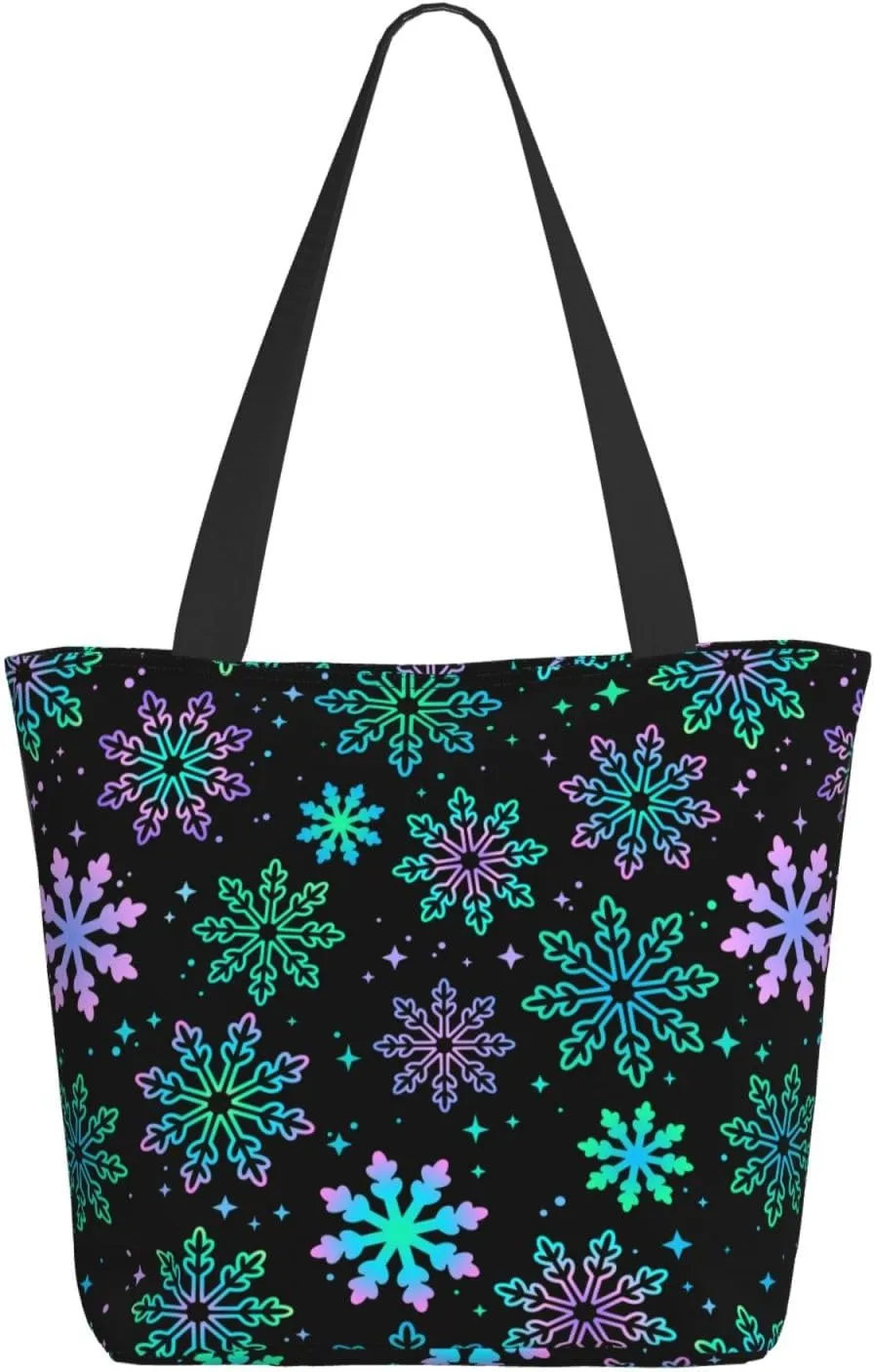 Christmas Snowflakes Blue Tote Bag Women Reusable Shopping Bags Shoulder Bag Portable Storage HandBags