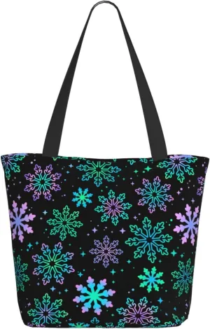Christmas Snowflakes Blue Tote Bag Women Reusable Shopping Bags Shoulder Bag Portable Storage HandBags