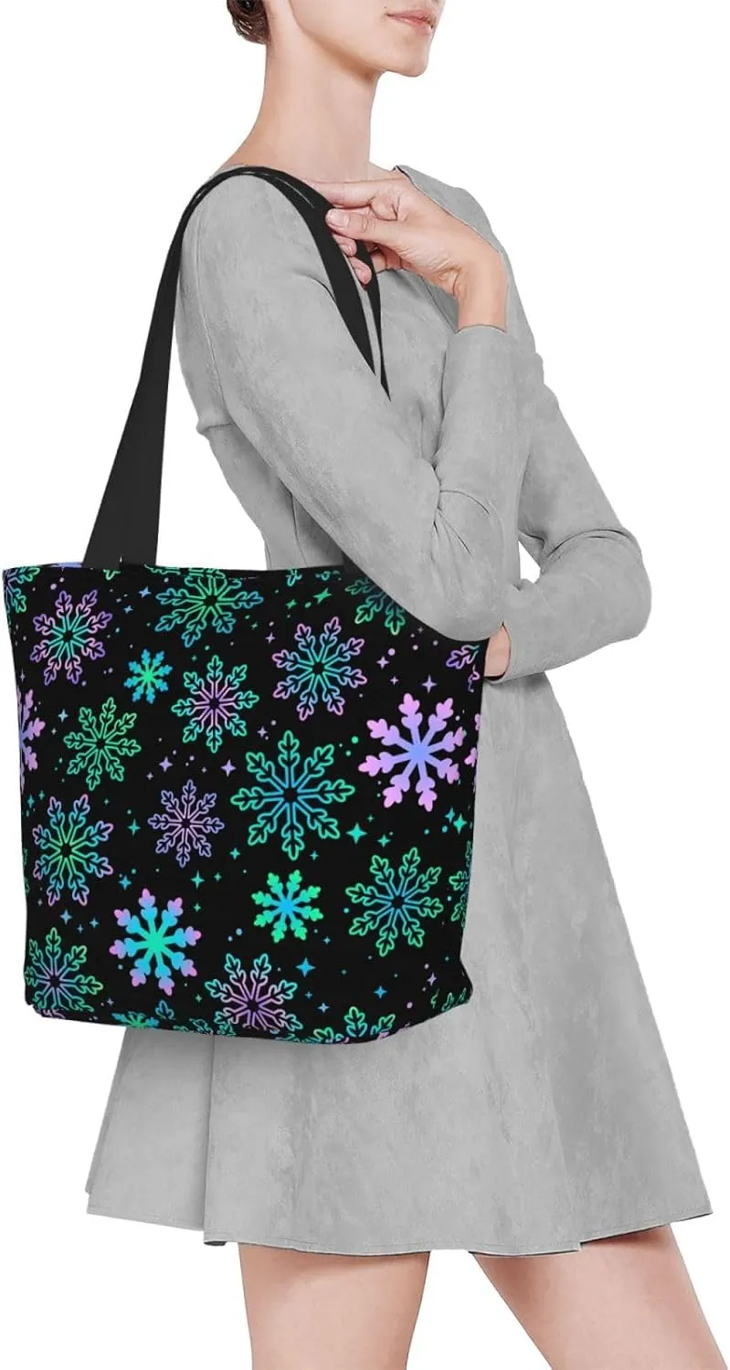 Christmas Snowflakes Blue Tote Bag Women Reusable Shopping Bags Shoulder Bag Portable Storage HandBags