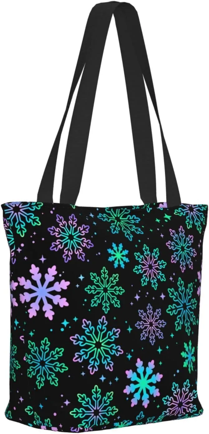 Christmas Snowflakes Blue Tote Bag Women Reusable Shopping Bags Shoulder Bag Portable Storage HandBags