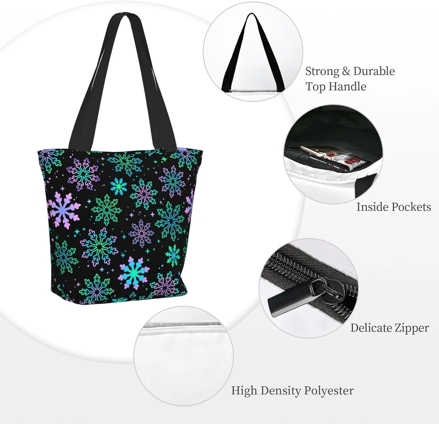 Christmas Snowflakes Blue Tote Bag Women Reusable Shopping Bags Shoulder Bag Portable Storage HandBags