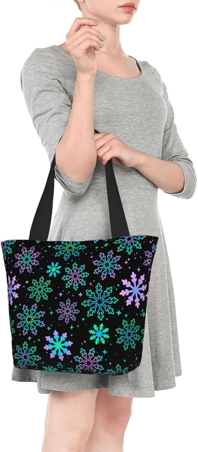 Christmas Snowflakes Blue Tote Bag Women Reusable Shopping Bags Shoulder Bag Portable Storage HandBags