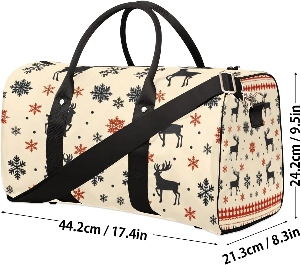 Christmas Theme Travel Duffle Bag for Women Men Gym Duffel Foldable Bag Waterproof Weekender Snowflake Reindeer Duffle Tote