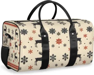 Christmas Theme Travel Duffle Bag for Women Men Gym Duffel Foldable Bag Waterproof Weekender Snowflake Reindeer Duffle Tote