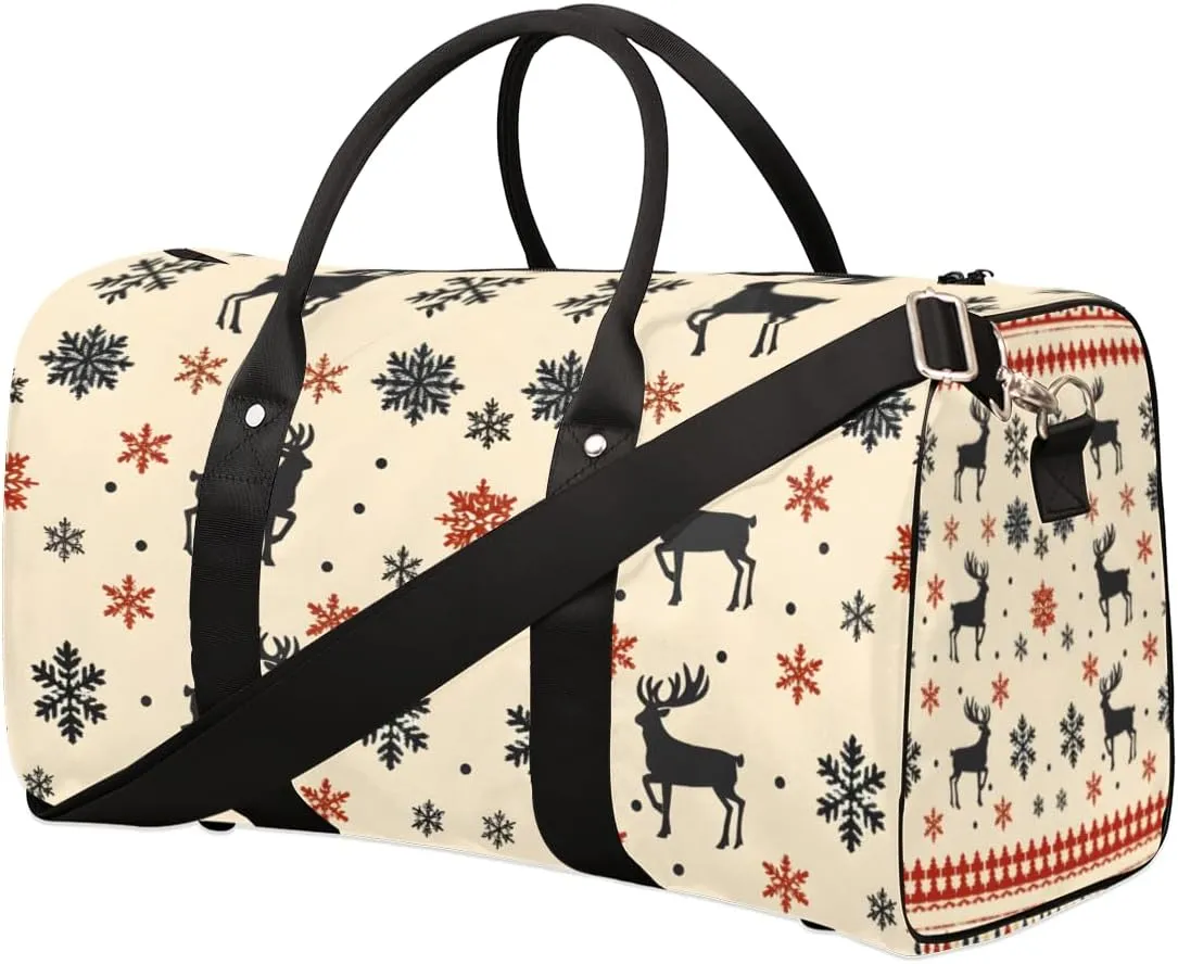 Christmas Theme Travel Duffle Bag for Women Men Gym Duffel Foldable Bag Waterproof Weekender Snowflake Reindeer Duffle Tote