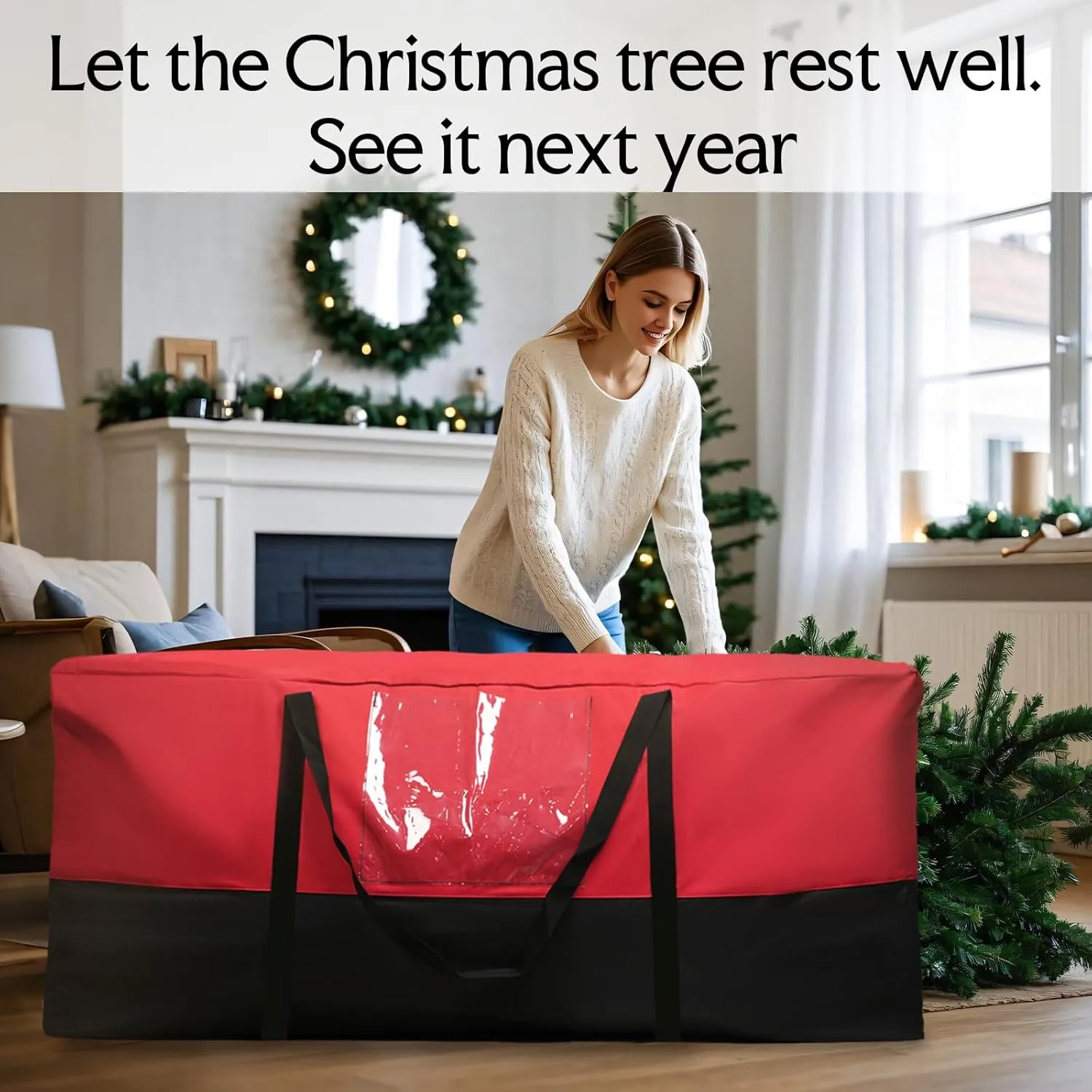 Christmas Tree Bag,Fits Up 10 Ft Tall Artificial Trees,600D Oxford Material,Heavy Duty Tree Bag,Dampproof Storage Bag with Durable Reinforced Handles & Dual Zipper&Transparent Pocket