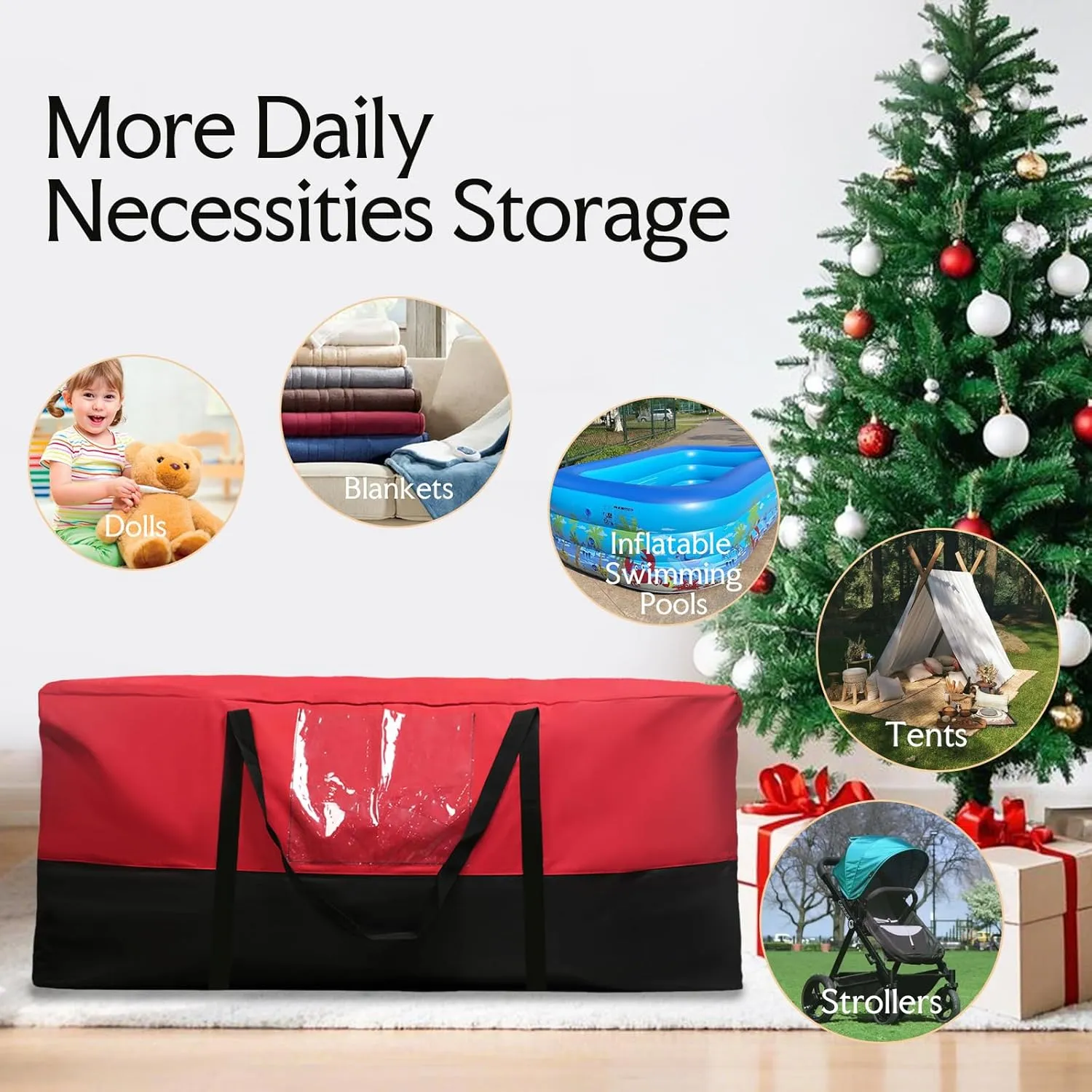 Christmas Tree Bag,Fits Up 10 Ft Tall Artificial Trees,600D Oxford Material,Heavy Duty Tree Bag,Dampproof Storage Bag with Durable Reinforced Handles & Dual Zipper&Transparent Pocket