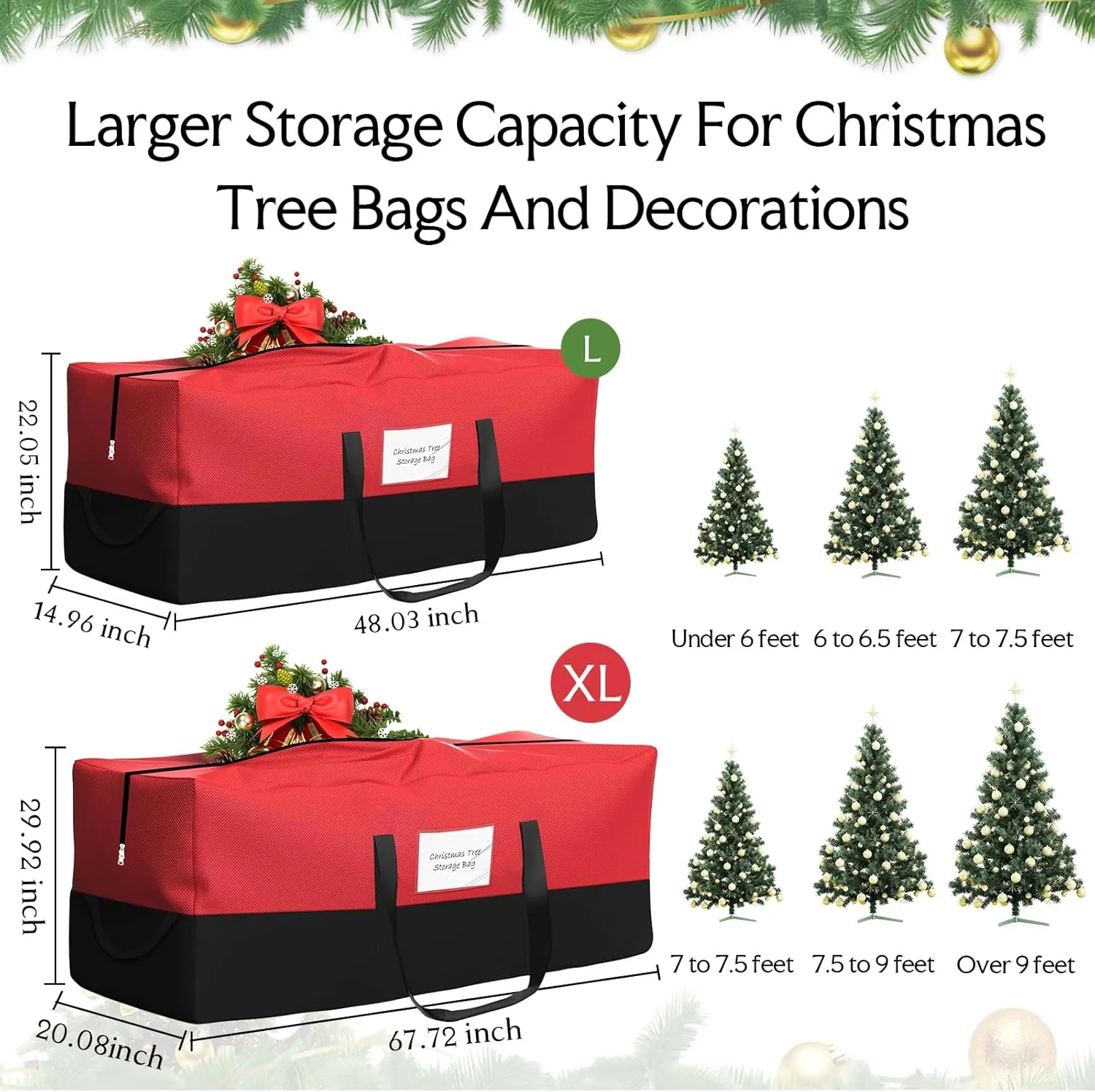 Christmas Tree Bag,Fits Up 10 Ft Tall Artificial Trees,600D Oxford Material,Heavy Duty Tree Bag,Dampproof Storage Bag with Durable Reinforced Handles & Dual Zipper&Transparent Pocket