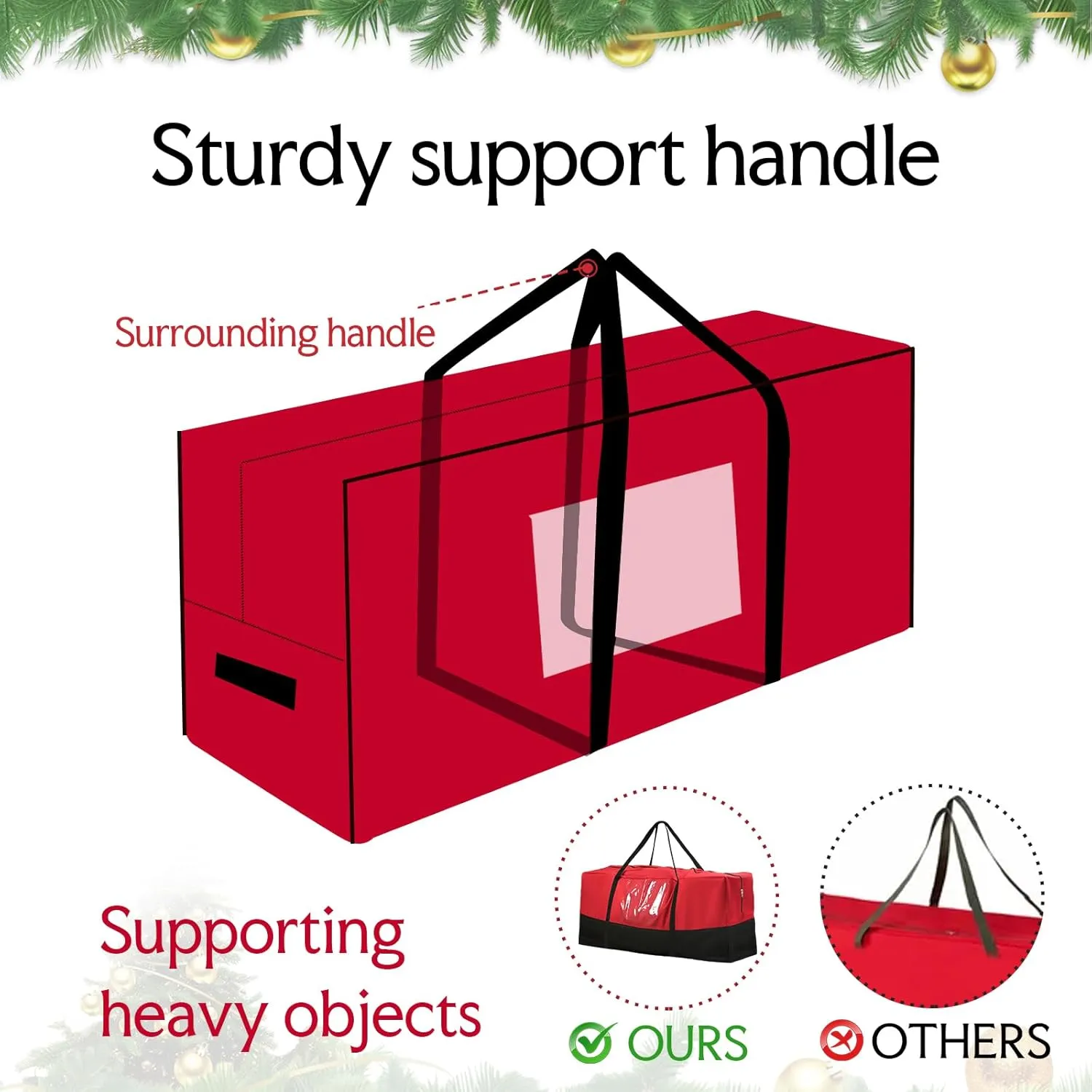 Christmas Tree Bag,Fits Up 10 Ft Tall Artificial Trees,600D Oxford Material,Heavy Duty Tree Bag,Dampproof Storage Bag with Durable Reinforced Handles & Dual Zipper&Transparent Pocket