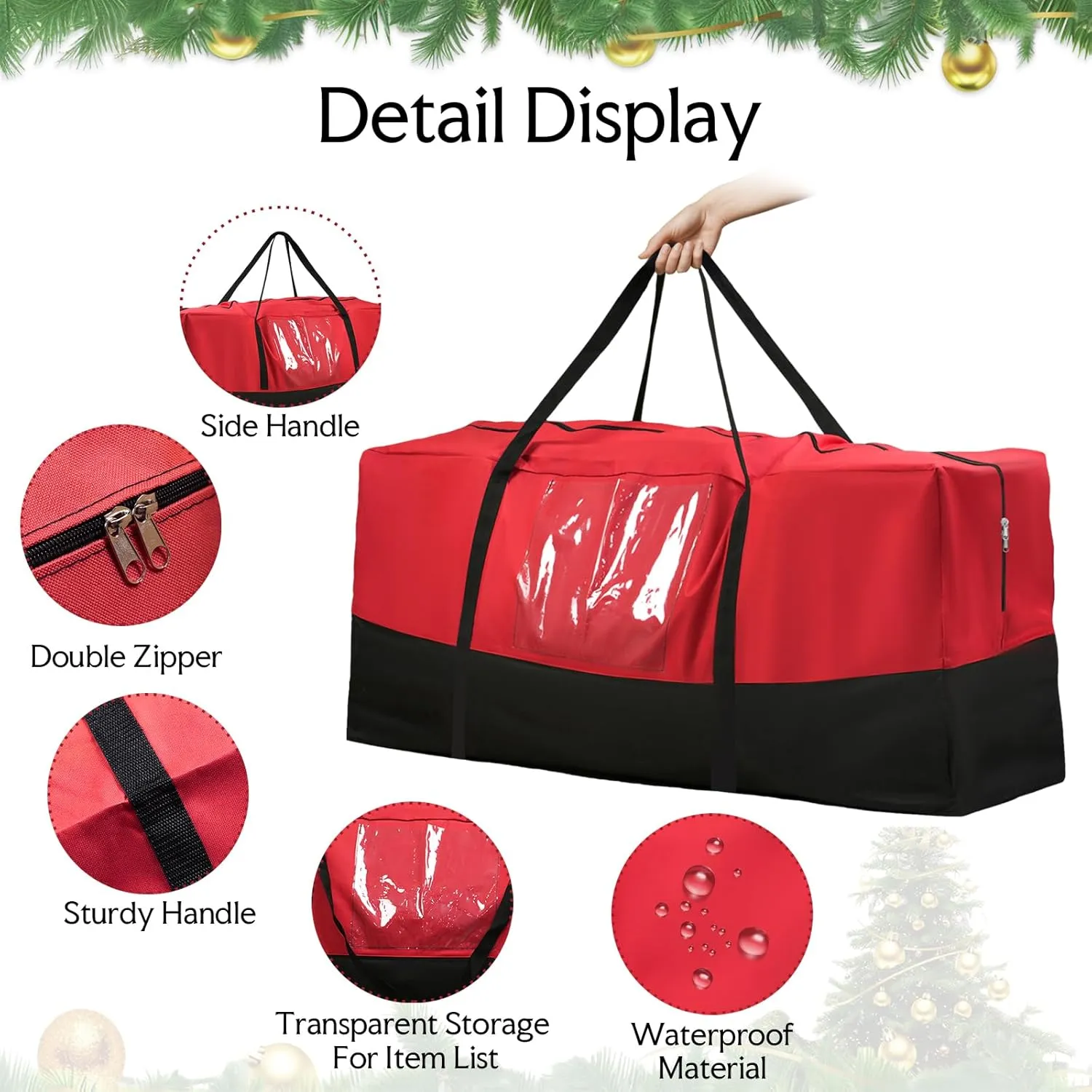 Christmas Tree Bag,Fits Up 10 Ft Tall Artificial Trees,600D Oxford Material,Heavy Duty Tree Bag,Dampproof Storage Bag with Durable Reinforced Handles & Dual Zipper&Transparent Pocket