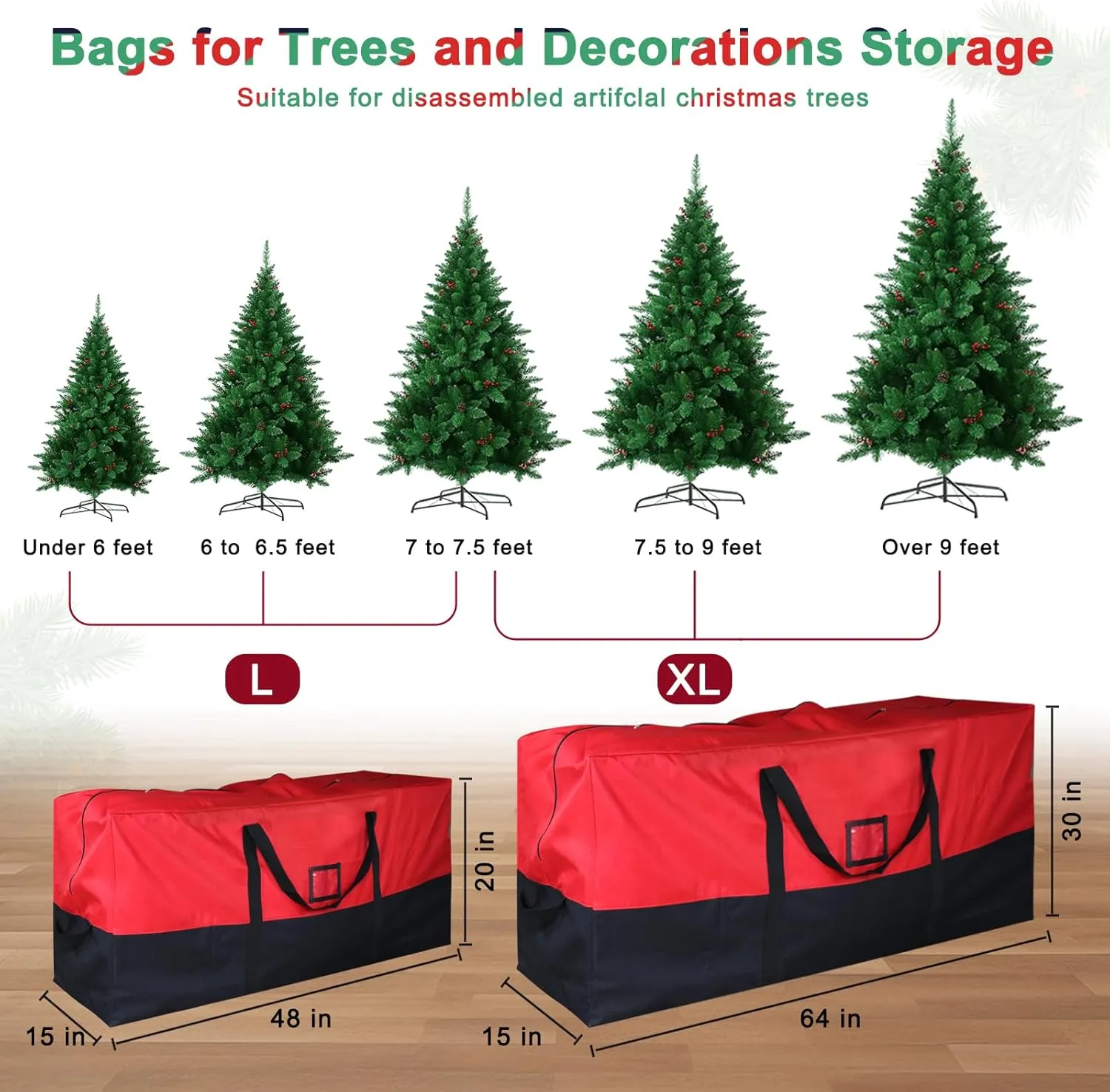 Christmas Tree Storage Bag, 600D Oxford Extra Large Moving Bags, Fits Up to 7.5 Ft Artificial Trees, Heavy-Duty Waterproof Storage Bags with Reinforced Handles, Dual Zippers & Card Slot