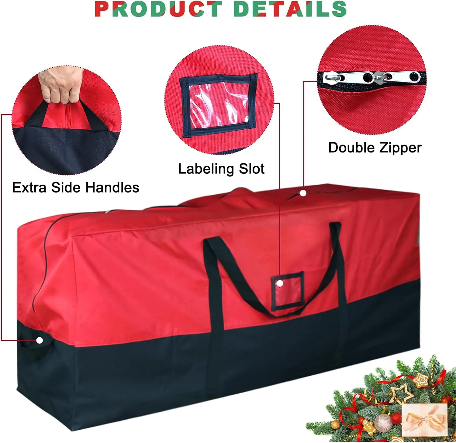 Christmas Tree Storage Bag, 600D Oxford Extra Large Moving Bags, Fits Up to 7.5 Ft Artificial Trees, Heavy-Duty Waterproof Storage Bags with Reinforced Handles, Dual Zippers & Card Slot