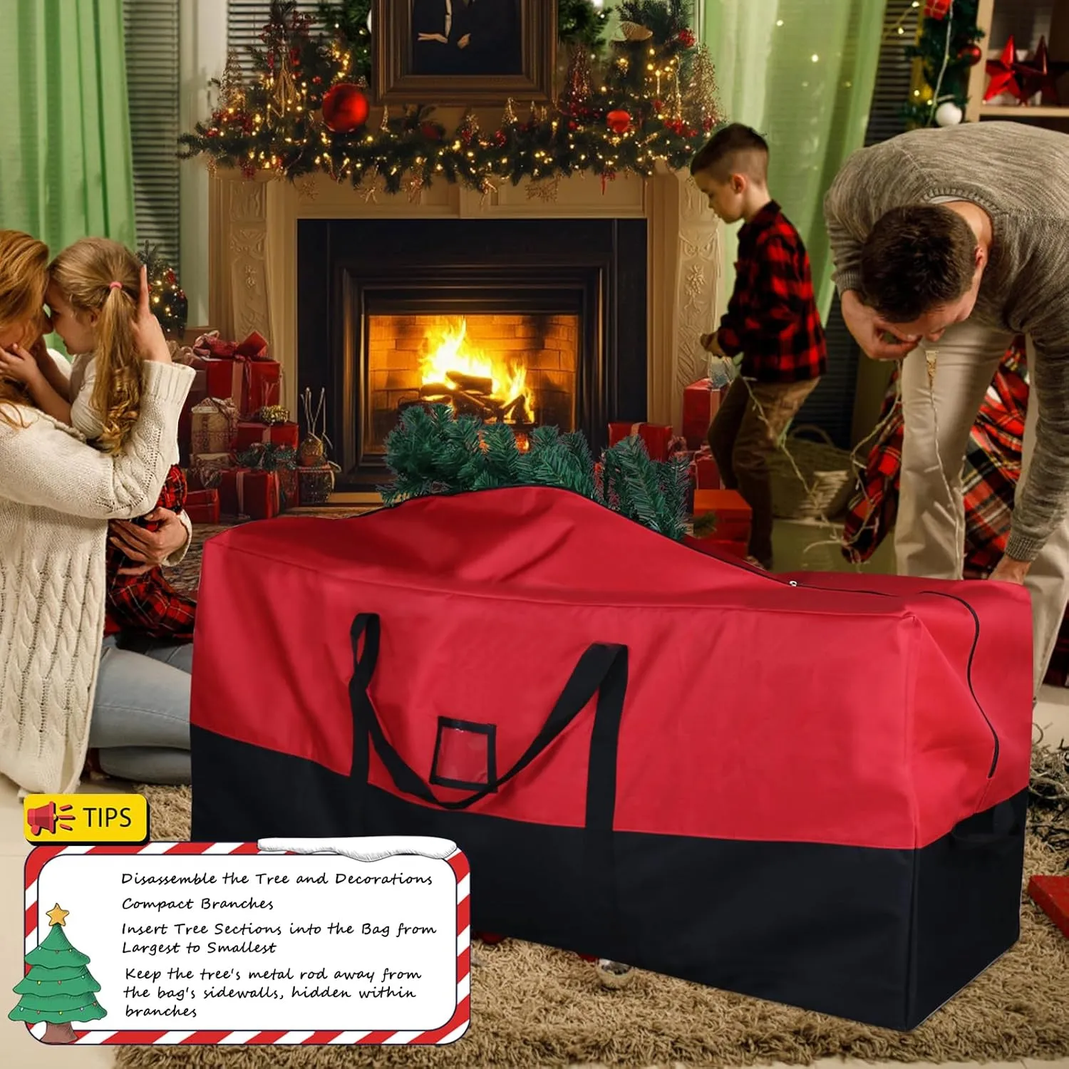 Christmas Tree Storage Bag, 600D Oxford Extra Large Moving Bags, Fits Up to 7.5 Ft Artificial Trees, Heavy-Duty Waterproof Storage Bags with Reinforced Handles, Dual Zippers & Card Slot